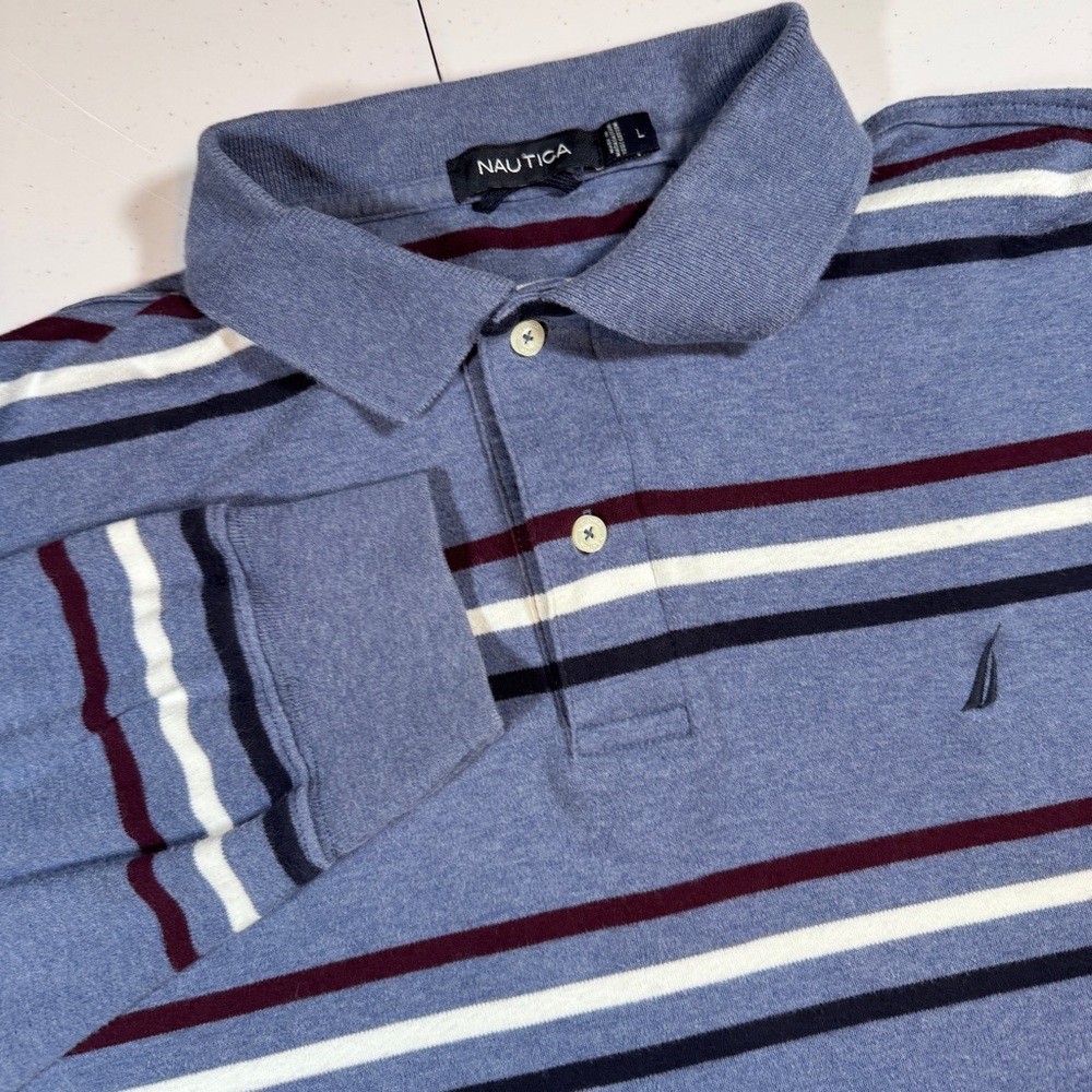 Nautica Men's Polo with Blue and Maroon Stripes